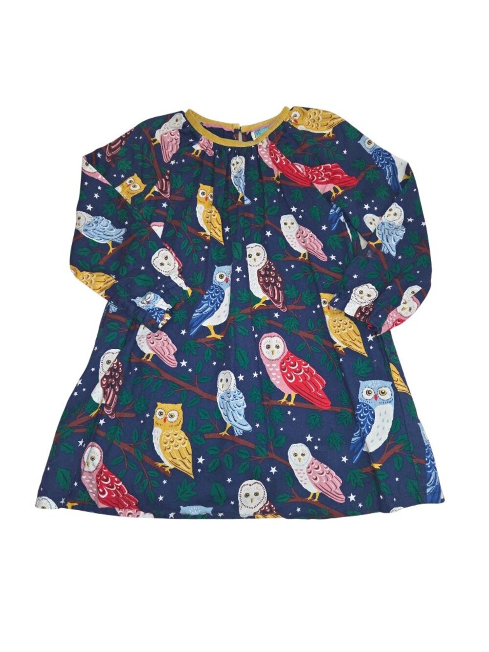 Mini Boden Girls 3/4 Owl Print Blur Long Sleeve Dress 4347